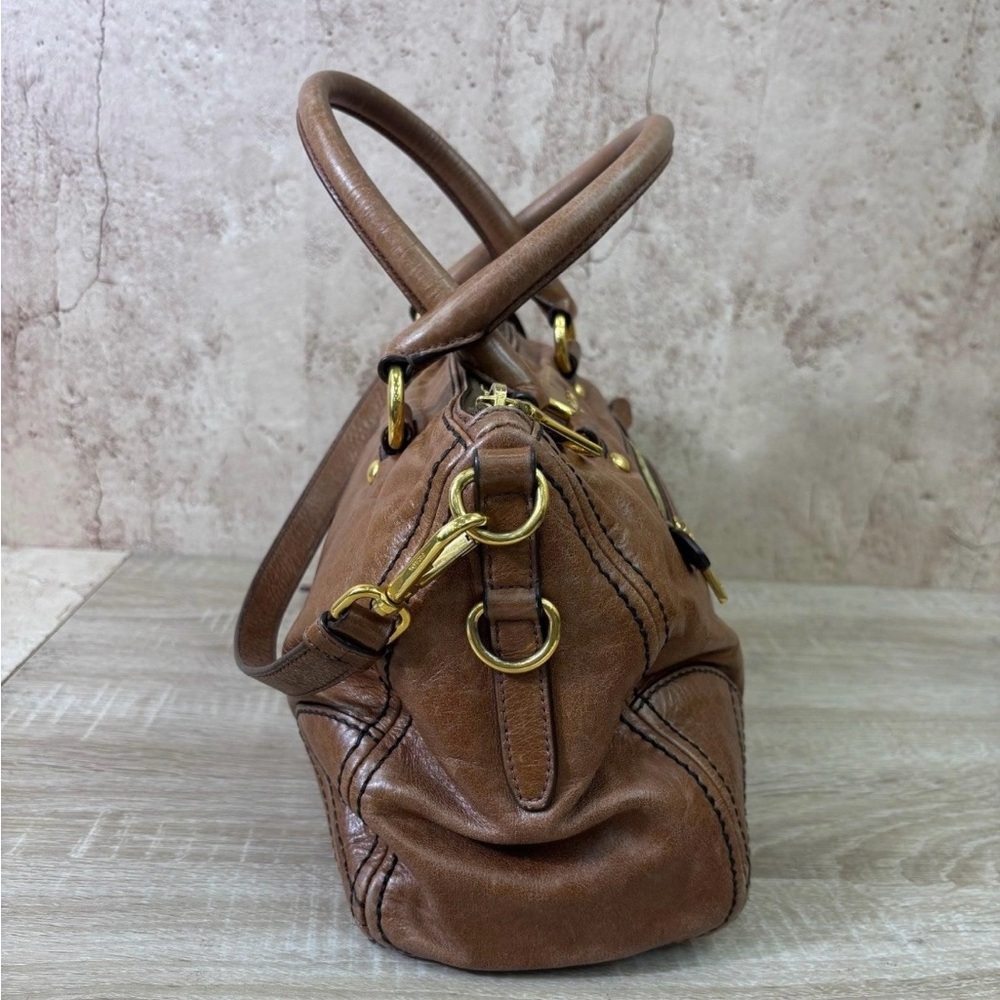 Prada Vintage Rare Tan Leather Satchel Worn-in Look - Picture 3 of 10